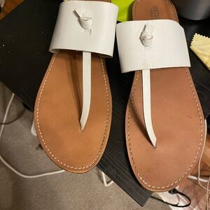 Mossimo Supply Co. White and Brown Sandals T-Strap Design
